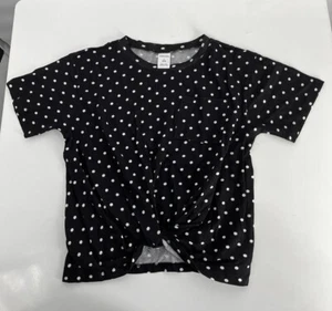 Nordstrom, Girls Short Sleeve Polka Dot Front Knot Top, Black, Size L, NWOT - Picture 1 of 6