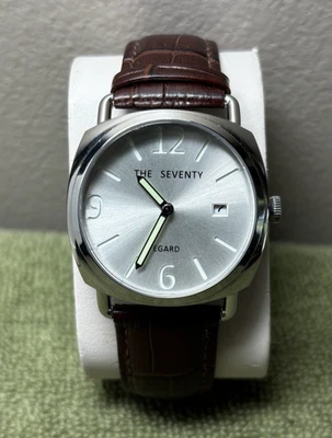 Reloj de cuarzo Egard The Seventy para hombre tono plateado cuero marrón batería nueva Foto 1 de 4