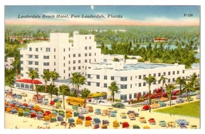 FLORIDA - LAUDERDALE BEACH HOTEL ON THE BEACH - POSTAL DE LINO VINTAGE - Imagen 1 de 2