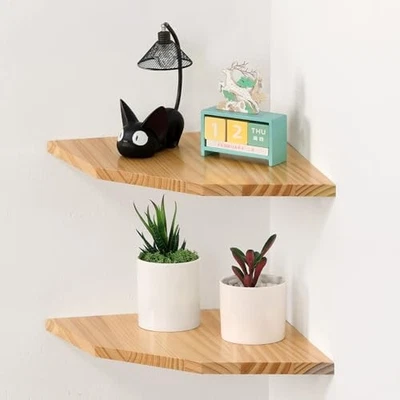 Wood Corner Wall Shelves Set of 2, Solid Wood Corner Floating Shelves, 10 inch - Image 1 of 4