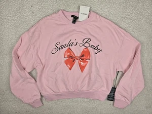 FOREVER 21 Größe Small Damen rosa Sweatshirt SANTA'S BABY 100% BAUMWOLLE Weihnachten - Bild 1 von 5