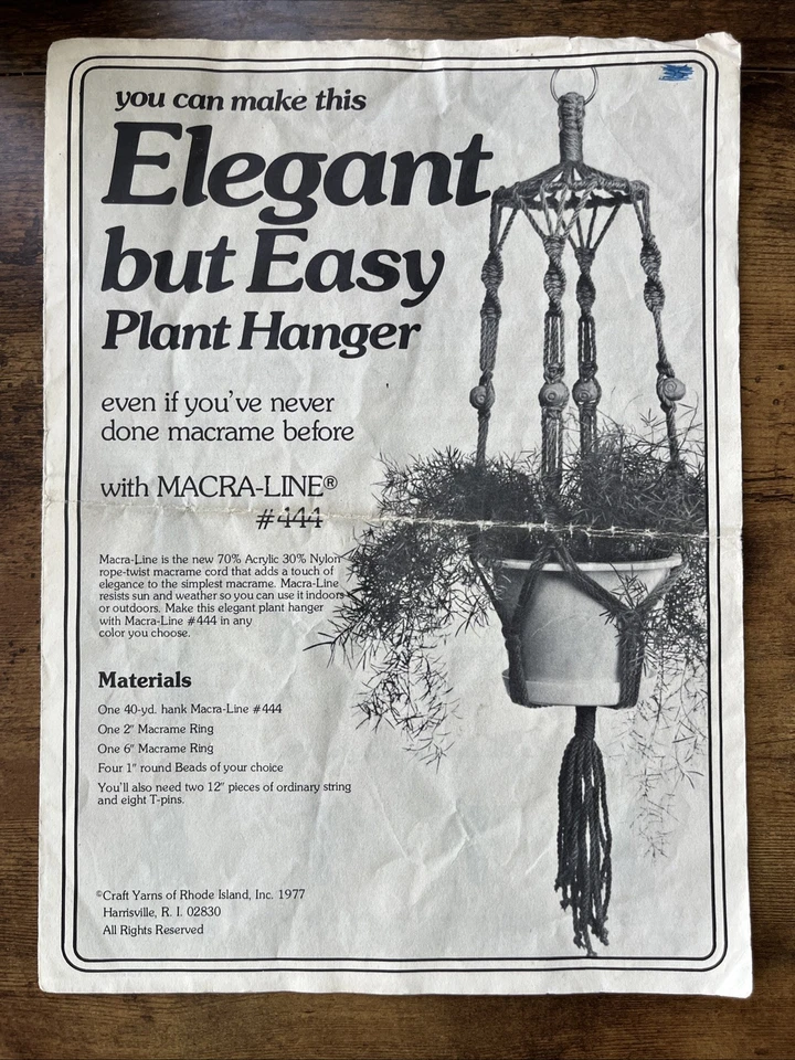 Elegant but Easy Plant Hanger Vintage 1977 Macrame Pattern - Simple for Beginner - Image 1 of 1