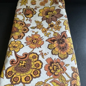VTG 60s 70s MCM Floral Tablecloth Orange Jacobean Floral 65” Round Cotton - Picture 1 of 24