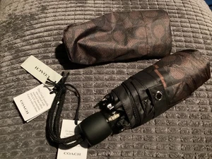 BNWT New Coach UV Protection Mini Umbrella In Pouch - Signature Black Dark Brown - Picture 1 of 4