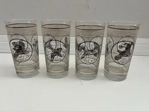 Set of 4 VINTAGE LIBBEY GLASSES Game birds theme with Gold Trim Pheasant Duck - Picture 1 of 6