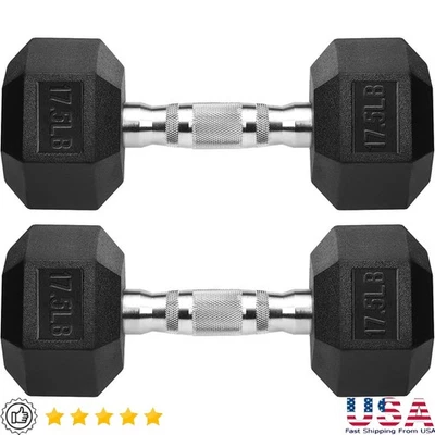 17.5LB Rubber Coated Hex Dumbbells Set Non-Slip Grip Weight Training Exercise US - Image 1 of 4