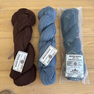 3 HKS DMC BRODER MEDICIS VIRGIN WOOL THREADS: 8931 Blue, 8306 Brown, 8203 Gray - Picture 1 of 8
