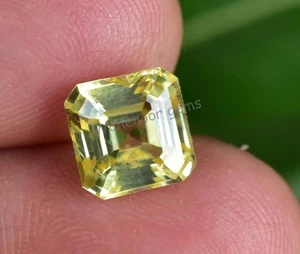 3.60 Ct Natural Ceylon Yellow Sapphire Asscher CERTIFIED Flawless Loose Gemstone - Picture 1 of 5