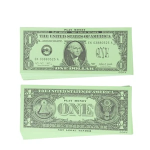 VENTAJA DE APRENDIZAJE Billetes de juego de un dólar - Juego de 100 billetes de papel de $1 - Diseñados - Imagen 1 de 7
