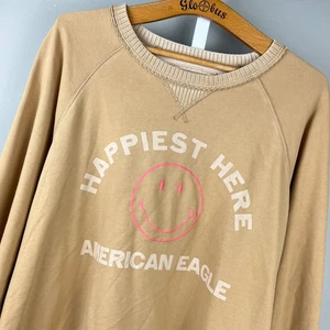 American Eagle Sweatshirt Womens XXL Seriously Lived In Happiest Here Smiley - Picture 1 of 6
