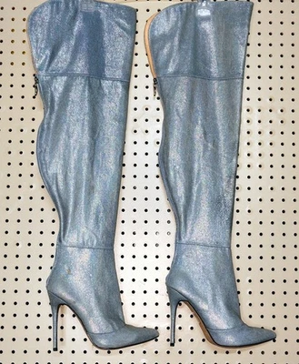 Mackin J Shiny Denim Thigh High Womens Boots In Great Condition - US W 8.5 - Image 1 of 4