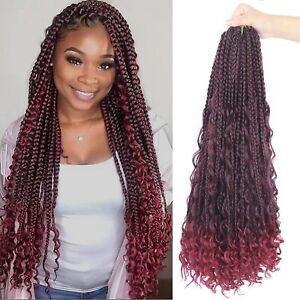 Goddess Box Braids Crochet Hair Curly Ends Synthetic Braiding Hair Extension 22"