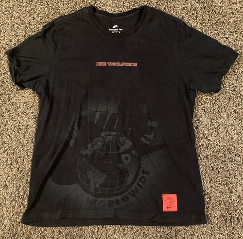 Nike Camicia Uomo XL Nera Swoosh T shirt Cotone Manica Corta Grande Logo Worldwide