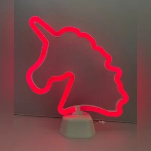 11" Battery Operated Neon Style LED Pink Unicorn Table Light - Picture 1 of 6