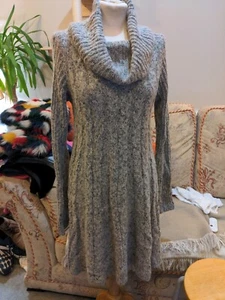 PHASE EIGHT Jumper Dress M Grey Marl Cotton Alpaca Blend Cable Knit Cowl Neck - Picture 1 of 8