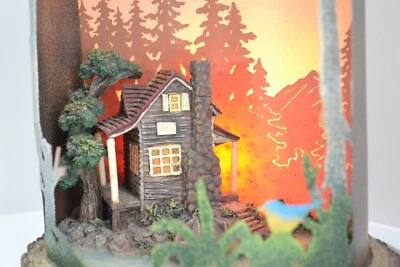 Camp Scene Cabin by Lake Night Light Lamp Camping fishing Nature Mancave TIC - Image 1 of 4