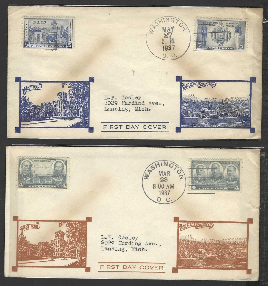 US 1936-1937 US NAVY SET ON 5 FCDS WITH WEST POINT & NAVAL ACADEMY - Image 1 of 3