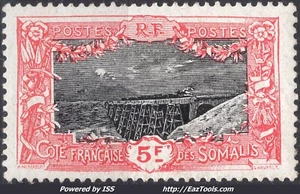 COTE DES SOMALIS PONT DE CHEMIN DE FER A HOLL HOLLI N°99 NEUF * AVEC CHARNIERE - Picture 1 of 2