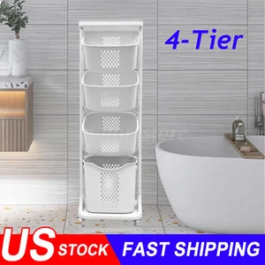 4Tier Laundry Hamper Wheeled Folding Laundry Basket Heavy Duty Laundry Cart USA - Picture 1 of 20
