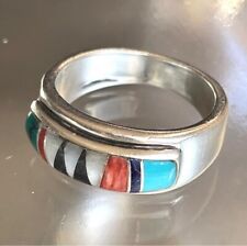 MEN'S HAND MADE 925 STERLING SILVER  MULTI GEMSTONE BAND RING SIZE 12
