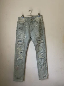 Pantalones de mezclilla para hombre MNML 30x34 azul desgastado botón mosca lavado ligero tobillo ajustados - Imagen 1 de 9