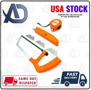 Hand Tool Set of Hacksaw Hand Saw, Utility Knife, 3 Mtr Measuring Tap Small- USA - Picture 1 of 4