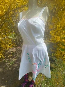 VESTIDO CEEB VINTAGE AÑOS 60 70 MUJER 10 NUEVO BLANCO PINTADO FLAMENCO CLUBHOUSE - Imagen 1 de 7