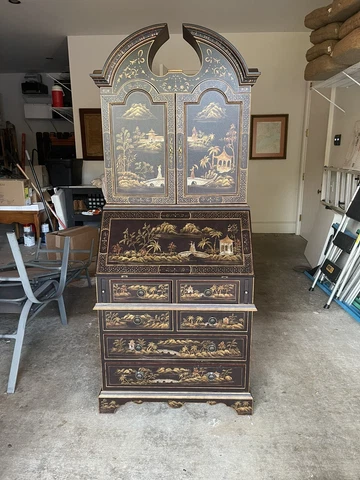 Asian style Chinoiserie secretary with drop front writing desk- Beautiful piece! Cover