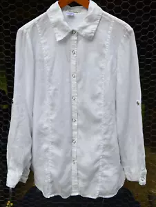 Camicia di lino Coldwater Creek donna XL bianca roll-tab boho relax casual costiera - Foto 1 di 13