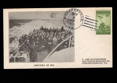 WWII Patriotic VJ DAY Richardsville VA 1945 Service At Sea 3c Iwo Jima Cover c - Image 1 of 3