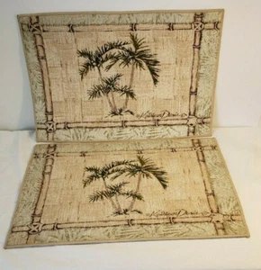 2 Kathleen Denis Palm Tree Placemats ~17.25" x 11.5" & 17.75" x 12.5"  - Picture 1 of 12