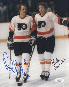 BOBBY CLARKE+BILL BARBER HAND SIGNED 8x10 COLOR PHOTO FLYERS LEGENDS JSA - Picture 1 of 1