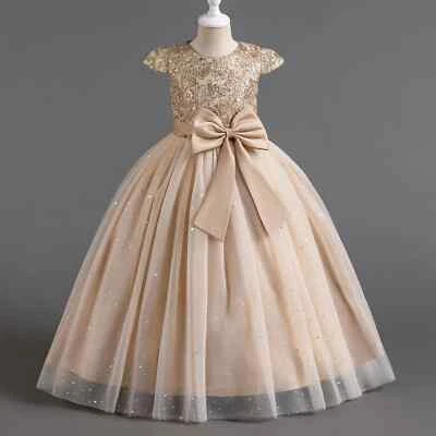 Niñas Ceremonia Banquete Lentejuelas Vestido de Boda Fiesta Vestido Largo Flor Foto 1 de 4