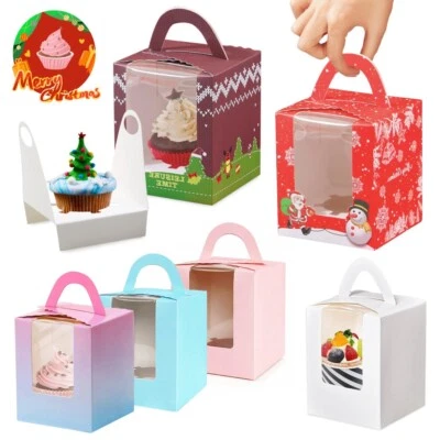 10-50X Single Cupcake Cake Boxes With Display Window Box Cup Cakes Gift Easter - Image 1 of 4