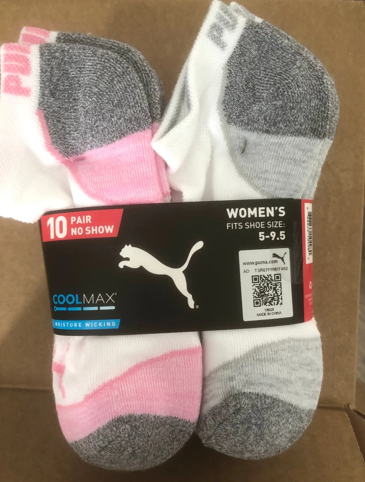Paquete de 10 calcetines Puma corte bajo para mujer, control de humedad Drycell, talla de zapato 5-9,5 Foto 1 de 1