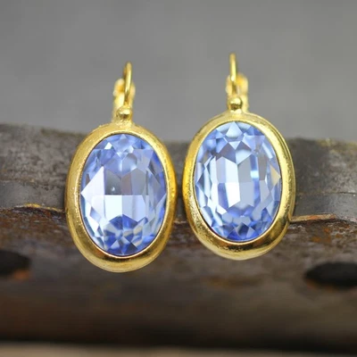 Ohrringe mit Swarovski Kristall und Efsa Kristall Gold Oval groß 18 mm glitzer o - Bild 1 von 4