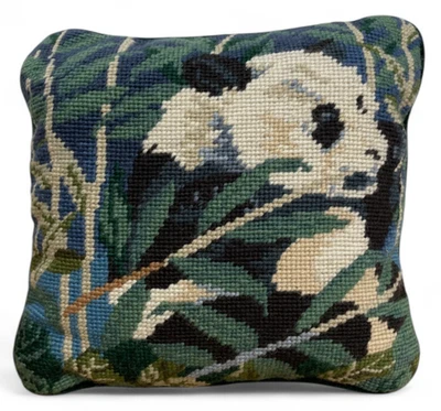 Vintage C&F Home Needlepoint Pillow Panda Bear Bamboo Velvet Wool 9.5x9 New - Image 1 of 4