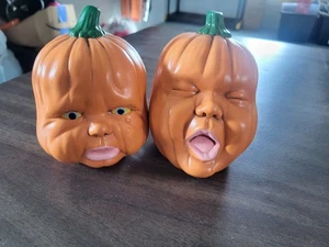 Vintage Halloween Ceramic Hand Painted Set of 2 Baby Face Pumpkins Crying Etc... - Picture 1 of 5