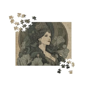 Art Nouveau Goddess Puzzle Vintage Style Floral Illustration Gothic Botanical - Picture 1 of 7