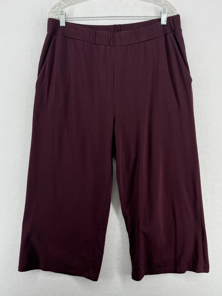 EILEEN FISHER Pants 1X Cotton Stretch Jersey Wide Leg Cropped Mussel Brown USA - Image 1 of 4