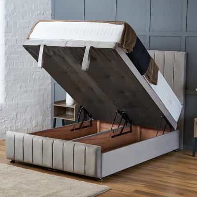 BSSPOKE GROUP Solid Divan Ottoman Bed Lift Up Storage Base 54"Headboard&Footboard 4ft6 5ft 6ft