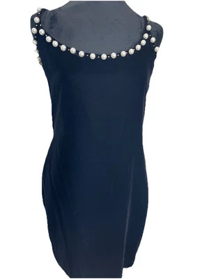 Vestido de cóctel Et Al aplastado de terciopelo negro con cuentas a mano talla 6 de colección años 90/Y2K ceñido al cuerpo Foto 1 de 4