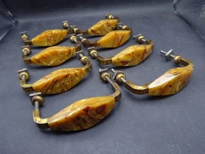 8 tiradores de cajón fenólicos de baquelita caramelo mármol Art Deco años 30 recuperados - Imagen 1 de 9