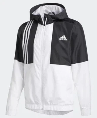 Chaqueta cortavientos ADIDAS Axis FT2716 blanca/negra bloque de color bolsillos con capucha para hombre XL NUEVA SIN ETIQUETAS Foto 1 de 4