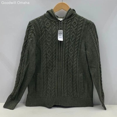 Suéter con Capucha LL Bean Para Mujer Talla L Pequeño Verde Tejido con Cable Cremallera Completa Nuevo con Etiquetas Foto 1 de 4