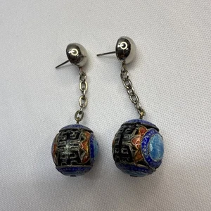 Pendientes colgantes colgantes de esmalte azul chino tono plata - Imagen 1 de 4