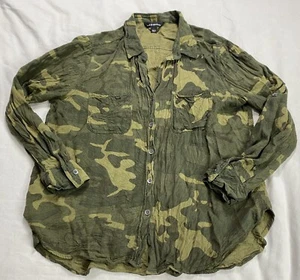 Rock & Republic Wmns Shirt Blouse Button Down Military Green Camo Roll Tab Sz L - Picture 1 of 9