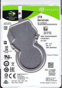 ST2000LM015 pn: 2E8174-501 fw: 0001 s/n: ZDZ TK 2020 2 TB SATA 2,5" Seagate - Imagen 1 de 2