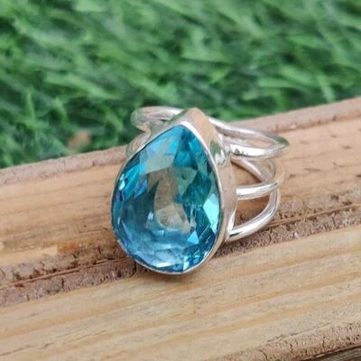 Beauty Topazio Blu Gemma 925 Argento Sterling Mano Anello Tutti Misura X-19 - Immagine 1 di 4