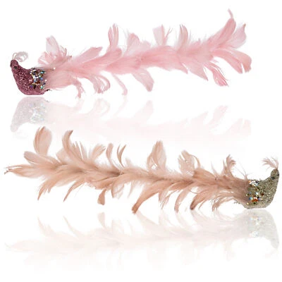 2x Christbaumschmuck Deko Vogel - Pfau mit Pailletten - Vogel mit Clip - rosa - Bild 1 von 4